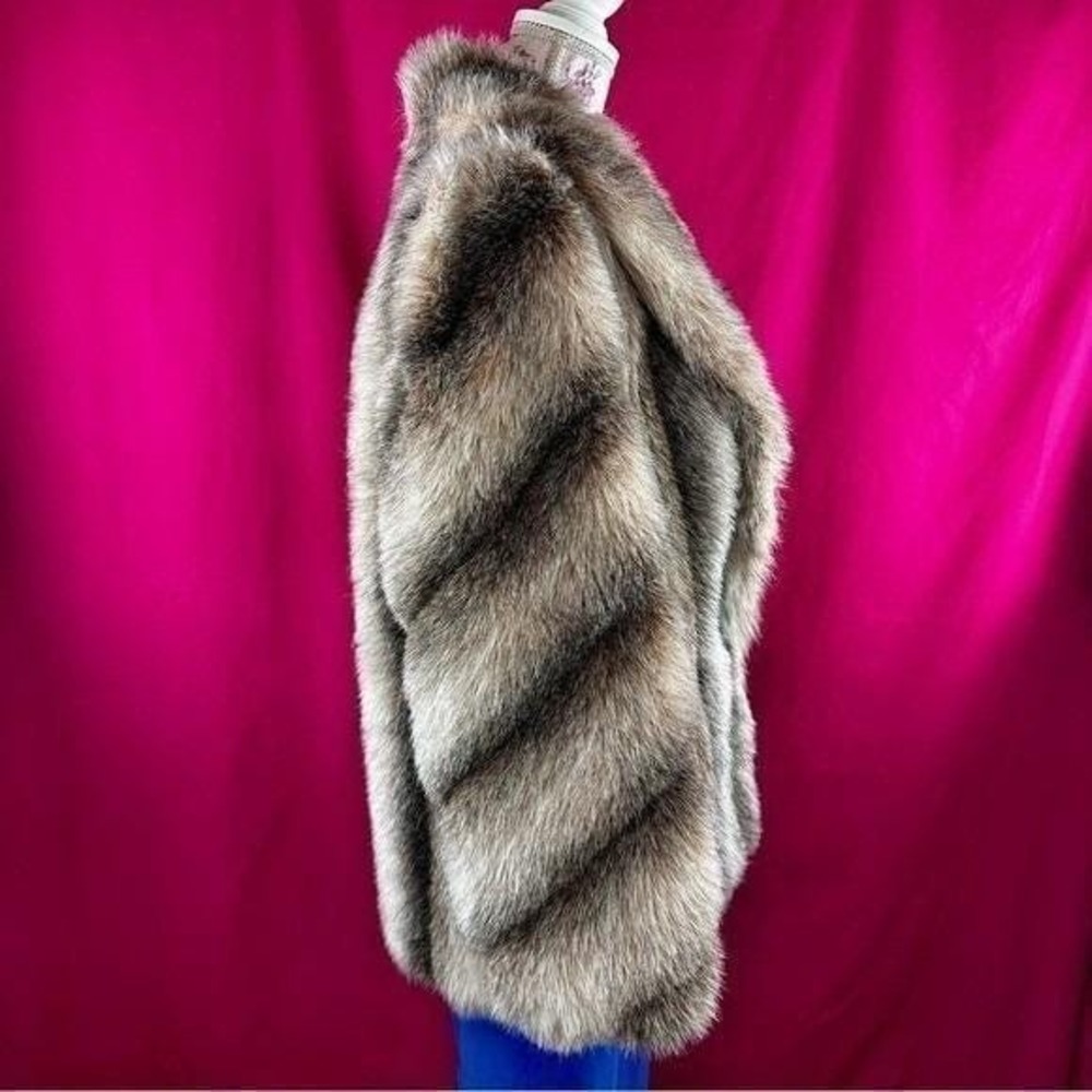 Vintage Faux Fur Striped Coat Brown Short Large Mob Wife Glam Luxury Chic - Picture 5 of 17